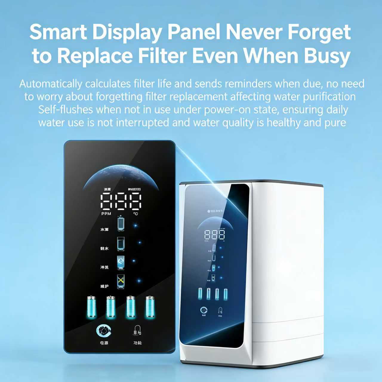 4-Stage water purifier with filter cartridge for household.