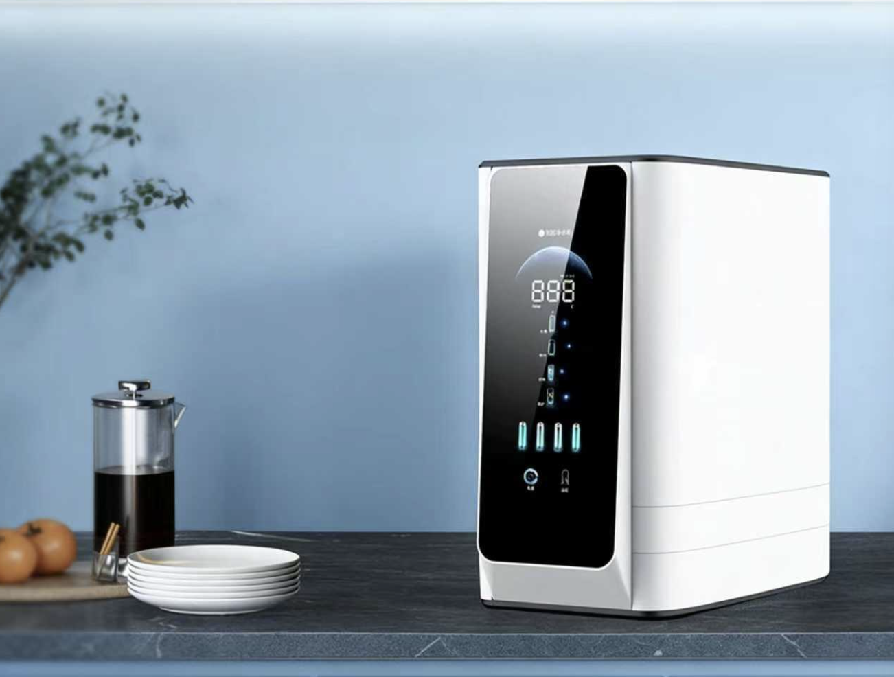 4-Stage water purifier with filter cartridge for household.